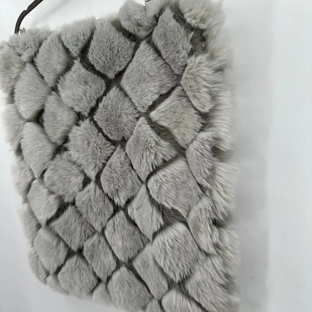 Williams Sonoma Gray Faux Fur Argyle Diamond Fuzzy Throw Decorative Pillow Cover